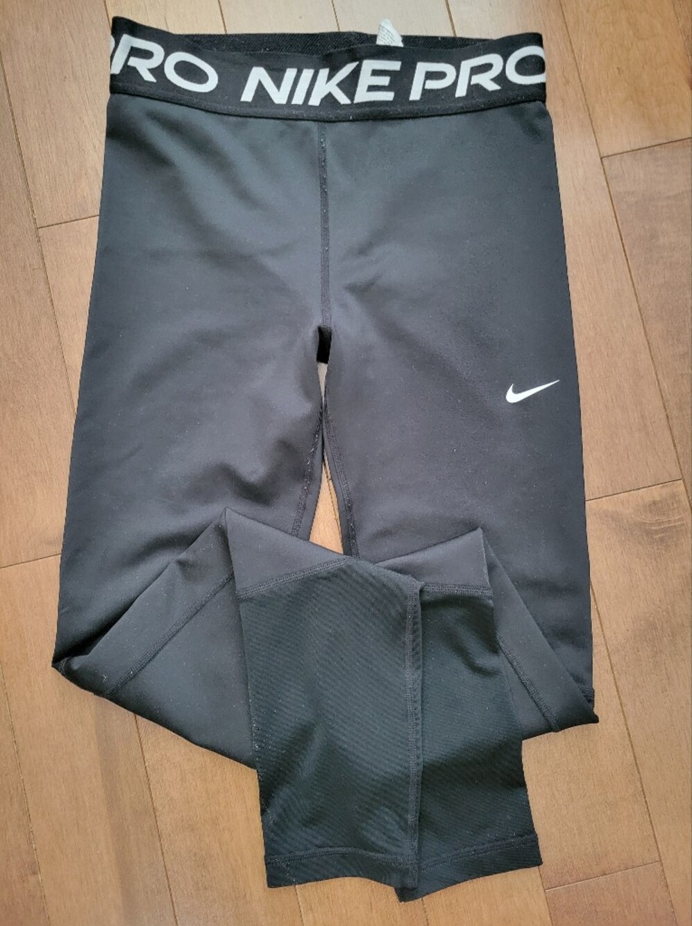 Girls Nike Pro Black Leggings with White Swoosh Logo